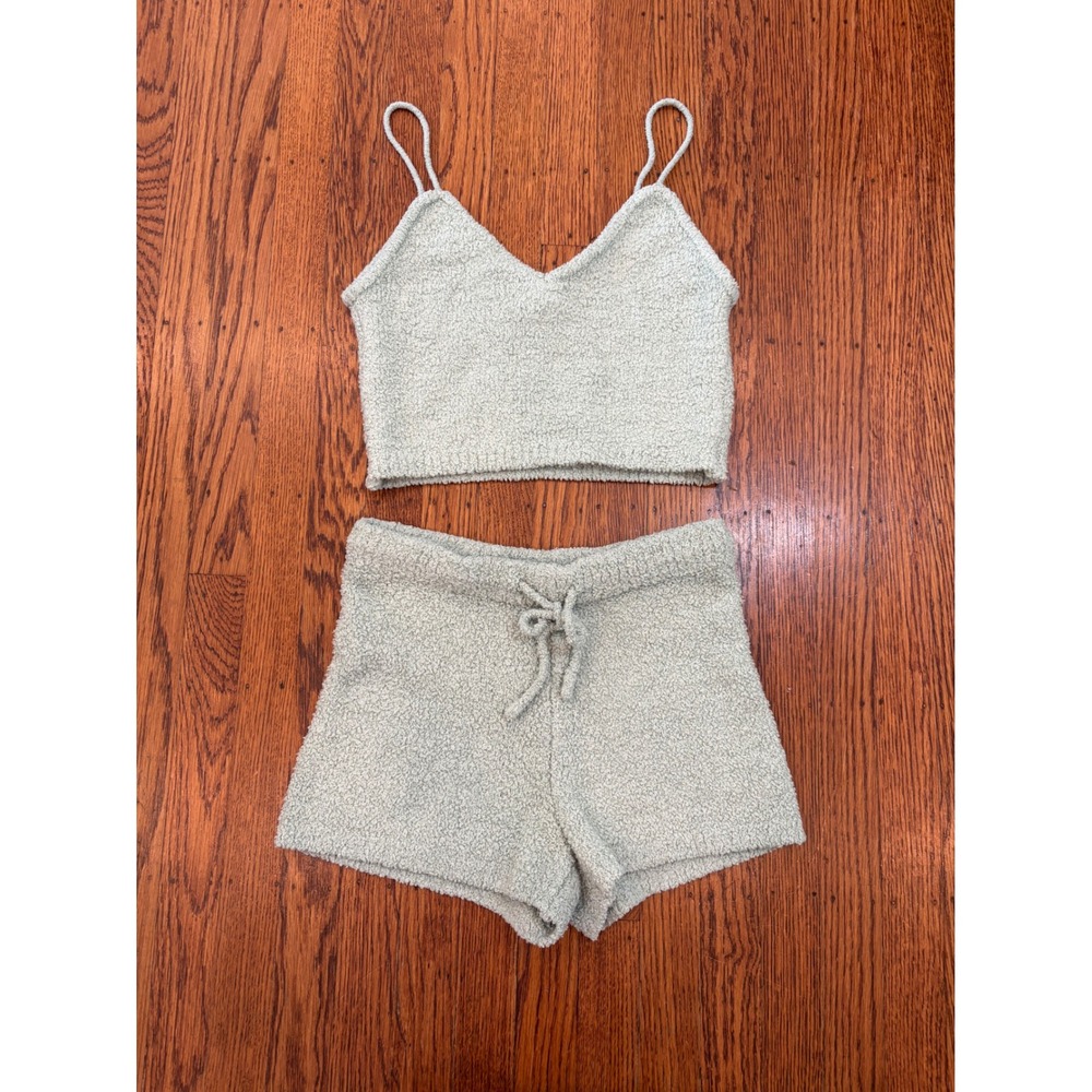 Y2K Fuzzy Lounge Set Sage Green Small Y2K Cami Shorts Nue Garage